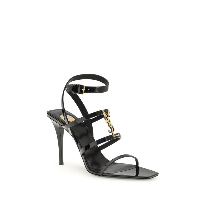 Black Calf Leather Bos Taurus Stiletto Heel Sandals Saint Laurent