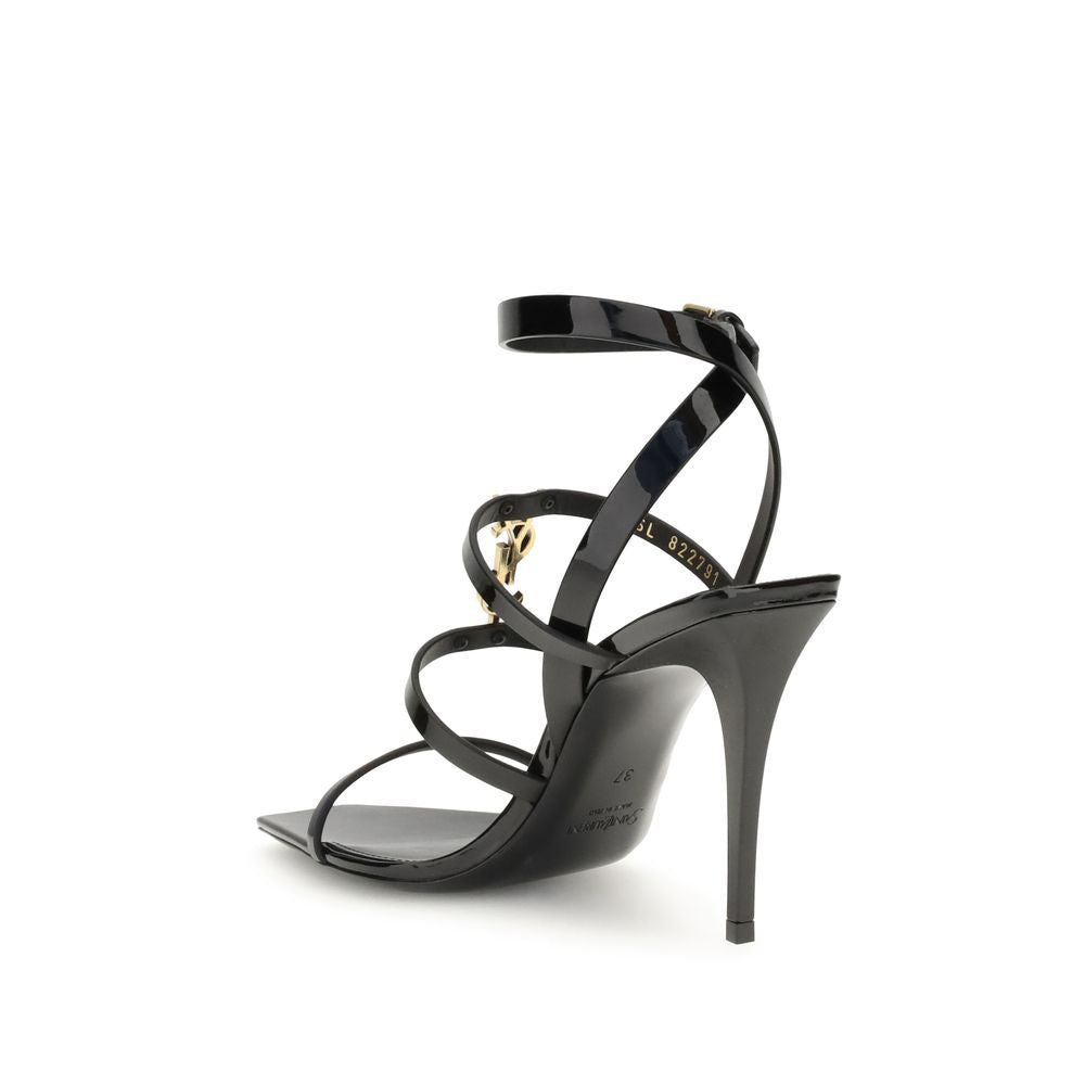 Black Calf Leather Bos Taurus Stiletto Heel Sandals Saint Laurent