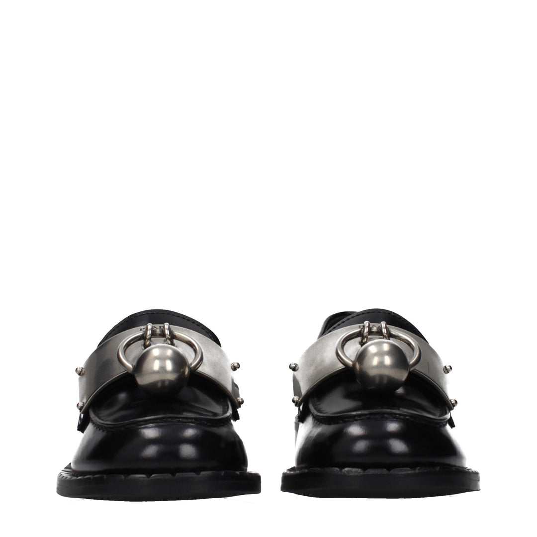 Black Leather Slip-On Loafers Prada