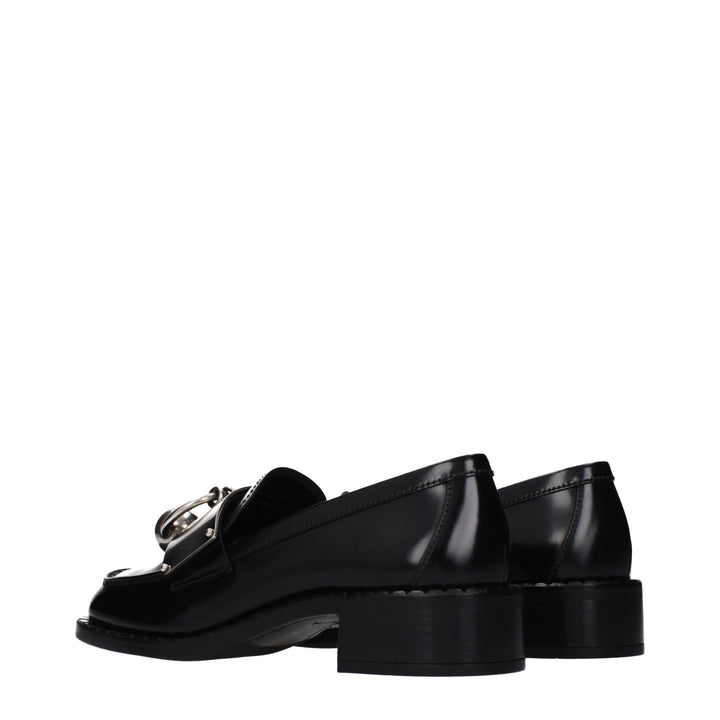 Black Leather Slip-On Loafers Prada