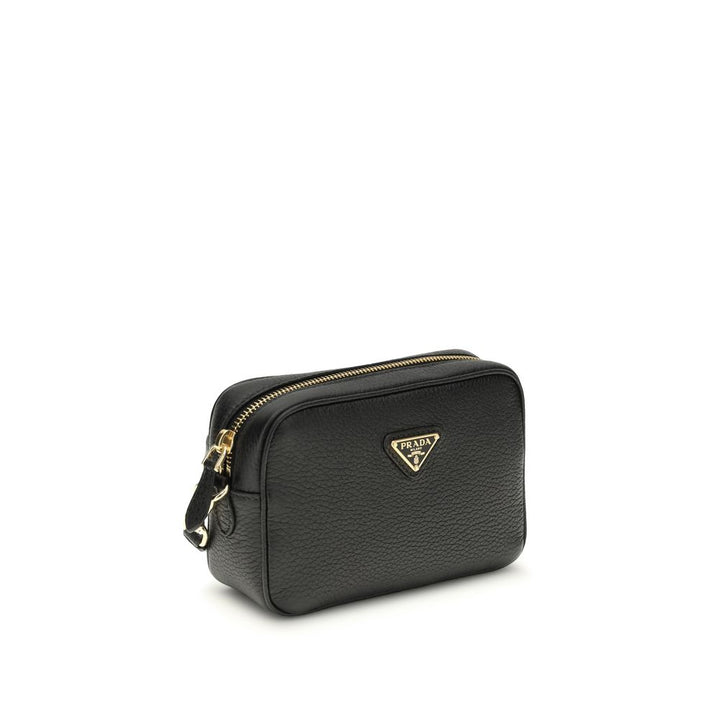Black Calf Leather Bos Taurus Shoulder Bag Prada