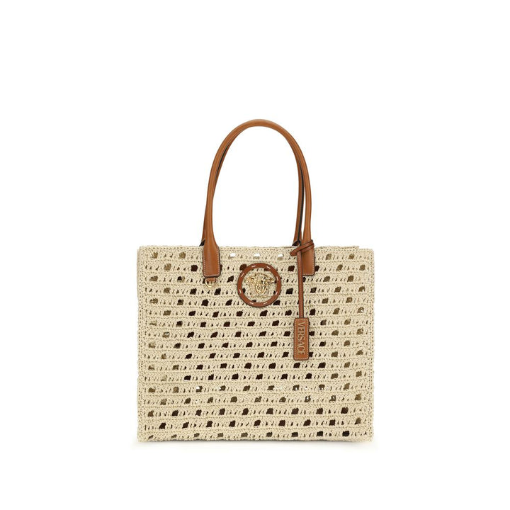 Beige Cotton Shoulder Bag Versace