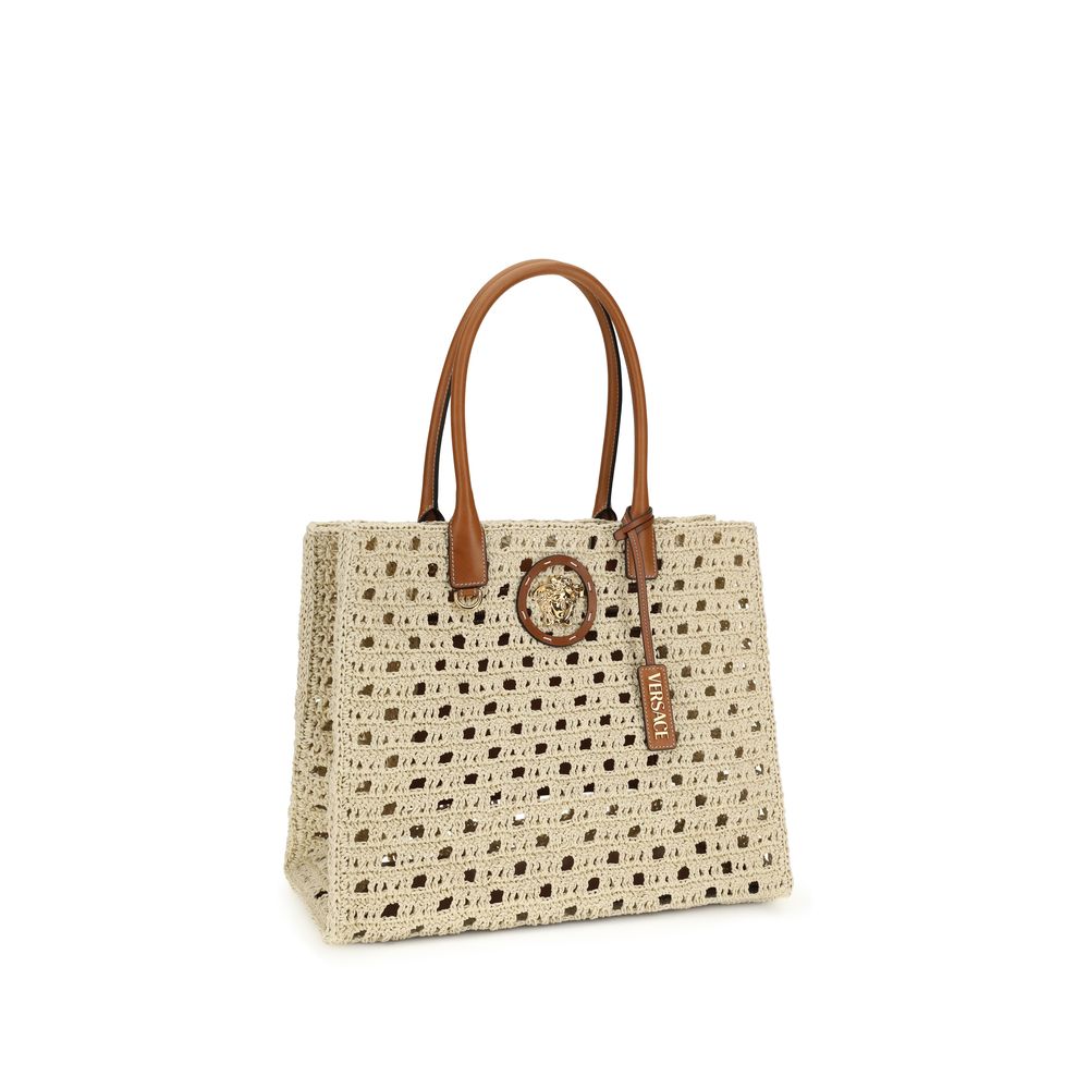 Beige Cotton Shoulder Bag Versace