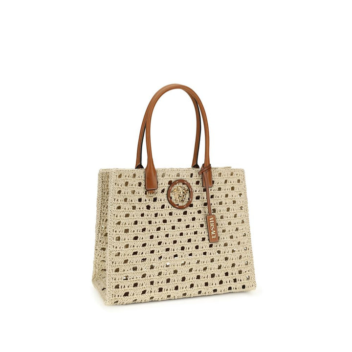 Beige Cotton Shoulder Bag Versace