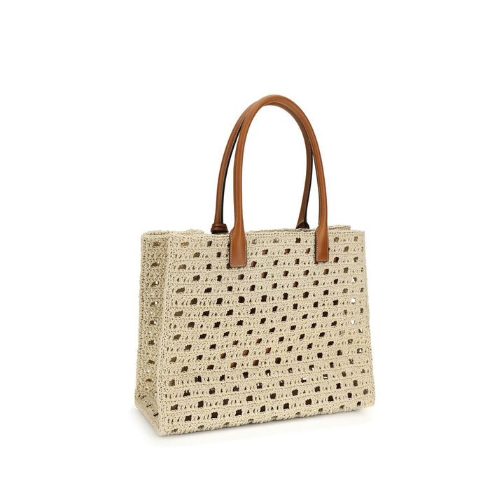 Beige Cotton Shoulder Bag Versace