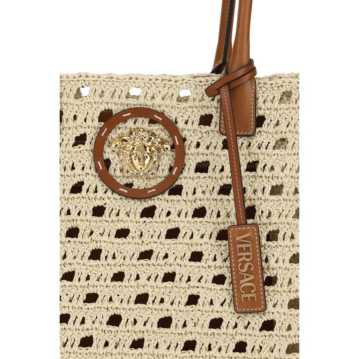 Beige Cotton Shoulder Bag Versace