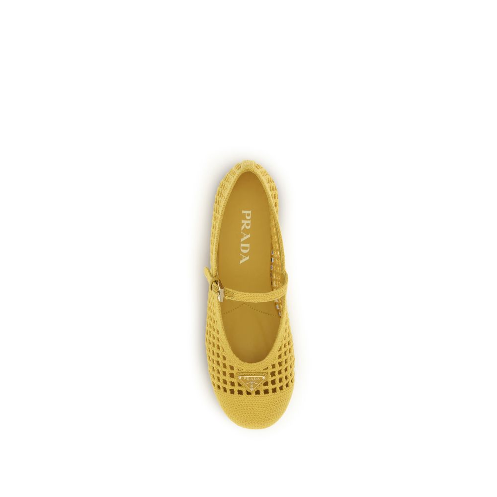Bicolor Cotton Ballet Flats Prada