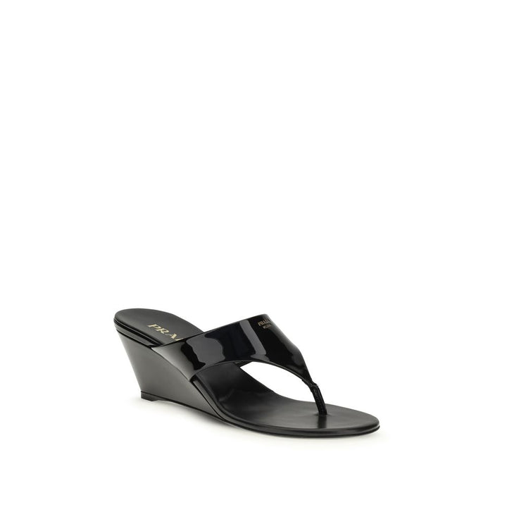 Black Calf Leather Bos Taurus Wedge Sandals Prada