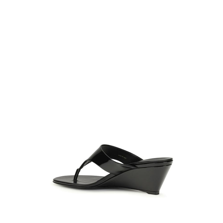 Black Calf Leather Bos Taurus Wedge Sandals Prada