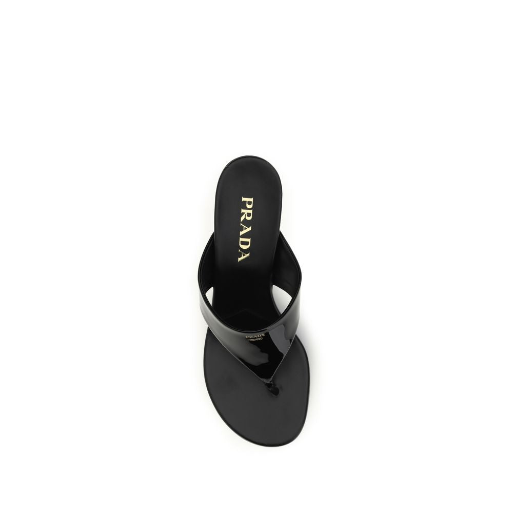 Black Calf Leather Bos Taurus Wedge Sandals Prada