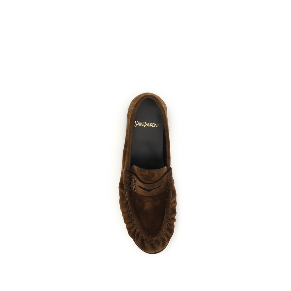 Brown Calf Leather Bos Taurus Slip-On Loafers Saint Laurent