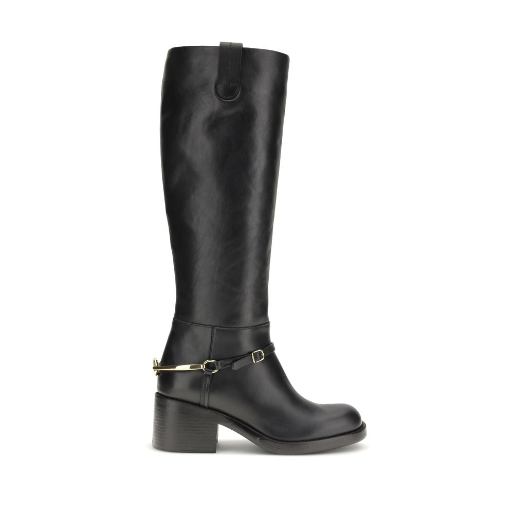 Black Calf Leather Bos Taurus Lace-Up Boots Chloé