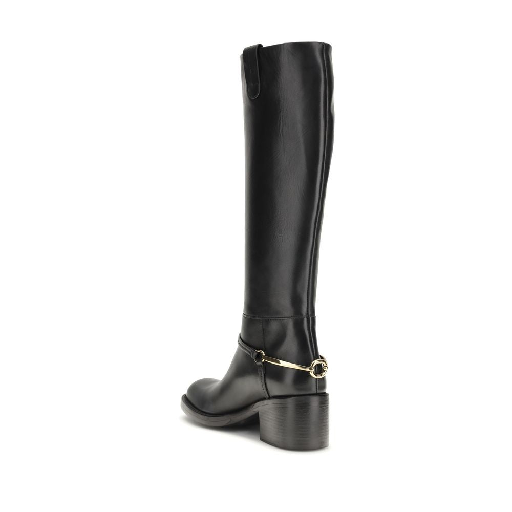 Black Calf Leather Bos Taurus Lace-Up Boots Chloé