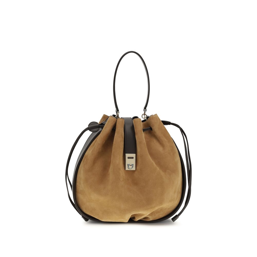 Brown Calf Leather Bos Taurus Backet Bag Ferragamo