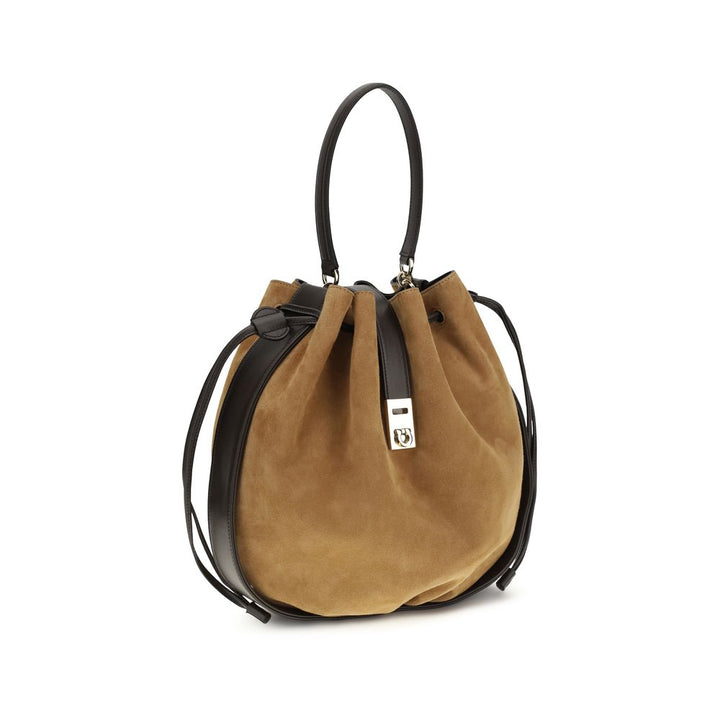 Brown Calf Leather Bos Taurus Backet Bag Ferragamo