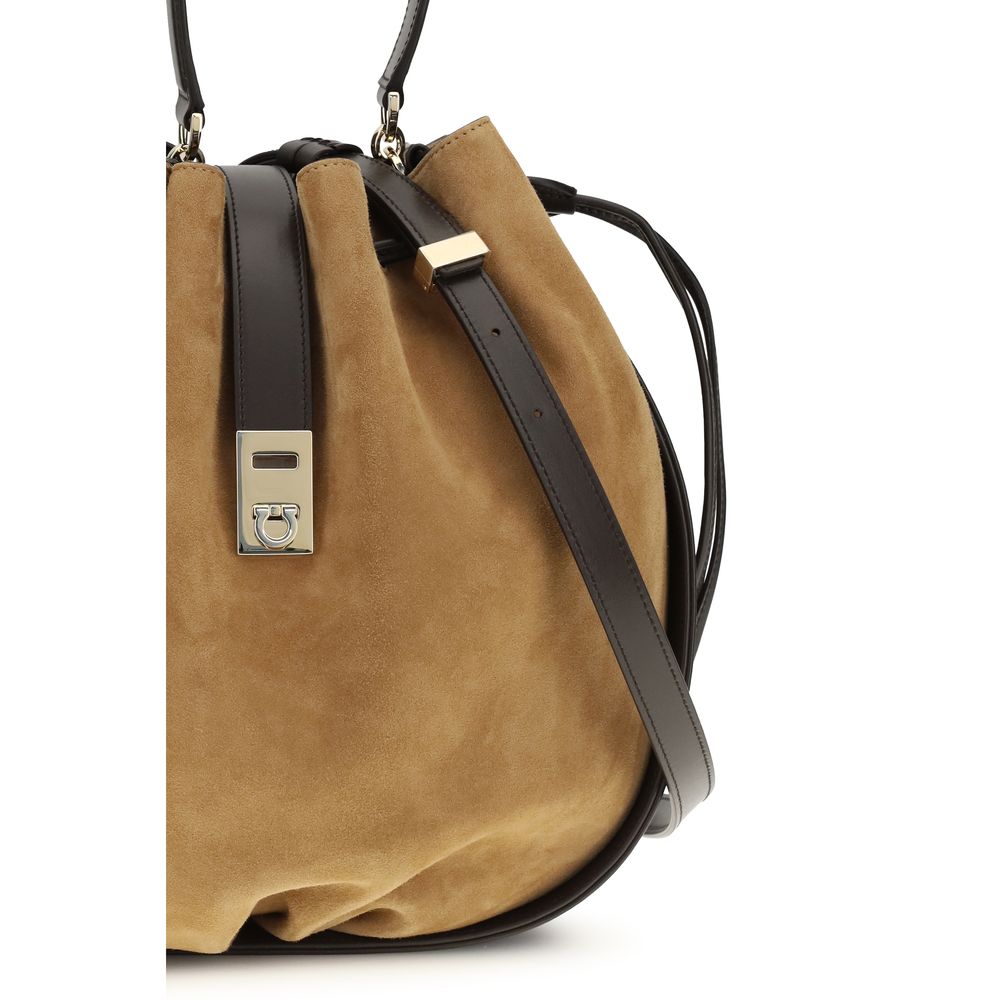 Brown Calf Leather Bos Taurus Backet Bag Ferragamo