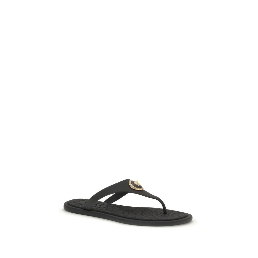 Black Rubber Flip-Flop Sandals Versace