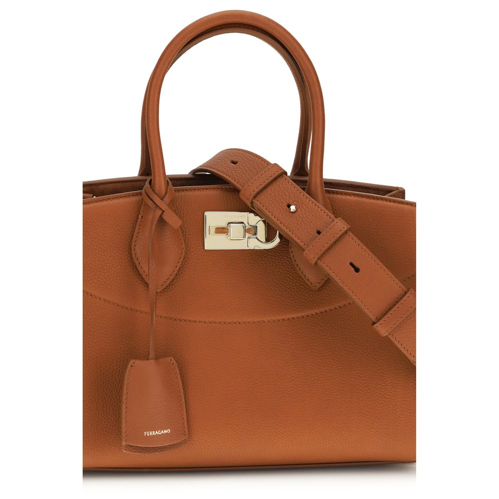 Brown Calf Leather Bos Taurus Handbag Ferragamo