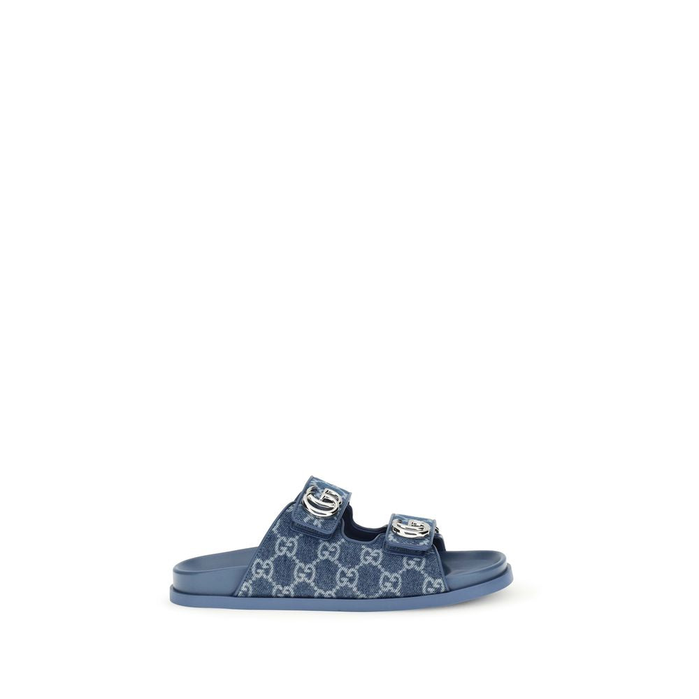 Blue Cotton Flat Sandals Gucci