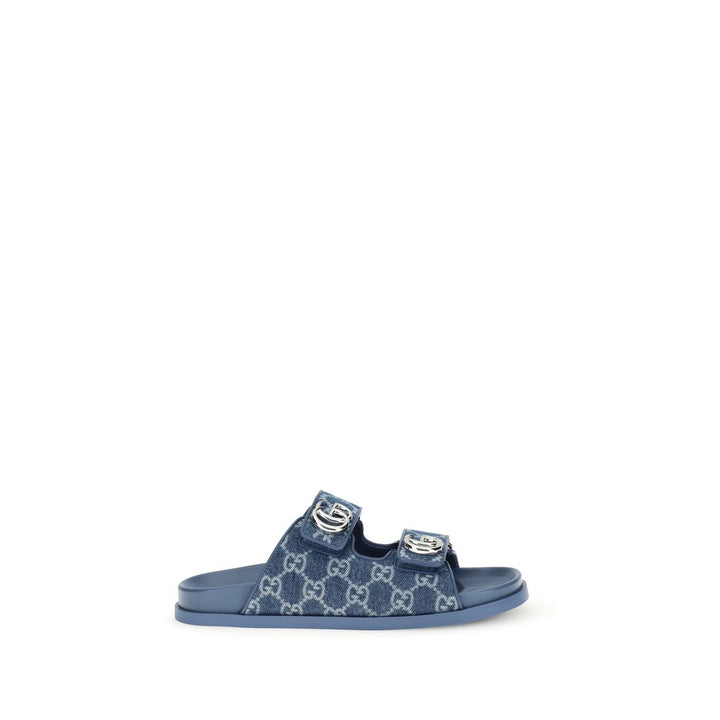 Blue Cotton Flat Sandals Gucci