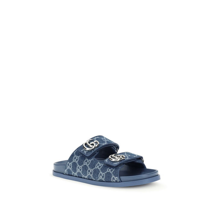 Blue Cotton Flat Sandals Gucci