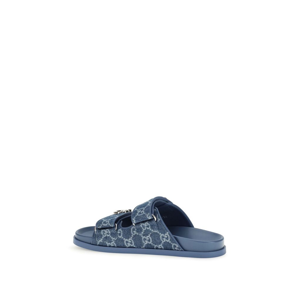 Blue Cotton Flat Sandals Gucci
