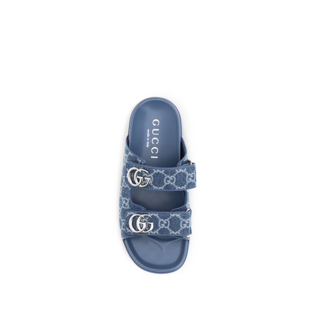 Blue Cotton Flat Sandals Gucci