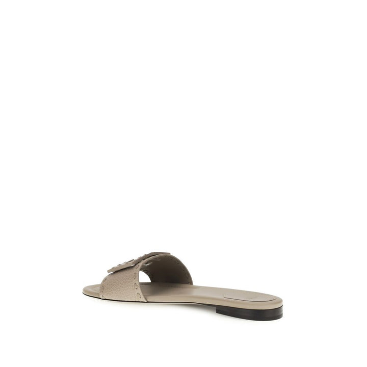 Gray Calf Leather Bos Taurus Flat Sandals Fendi