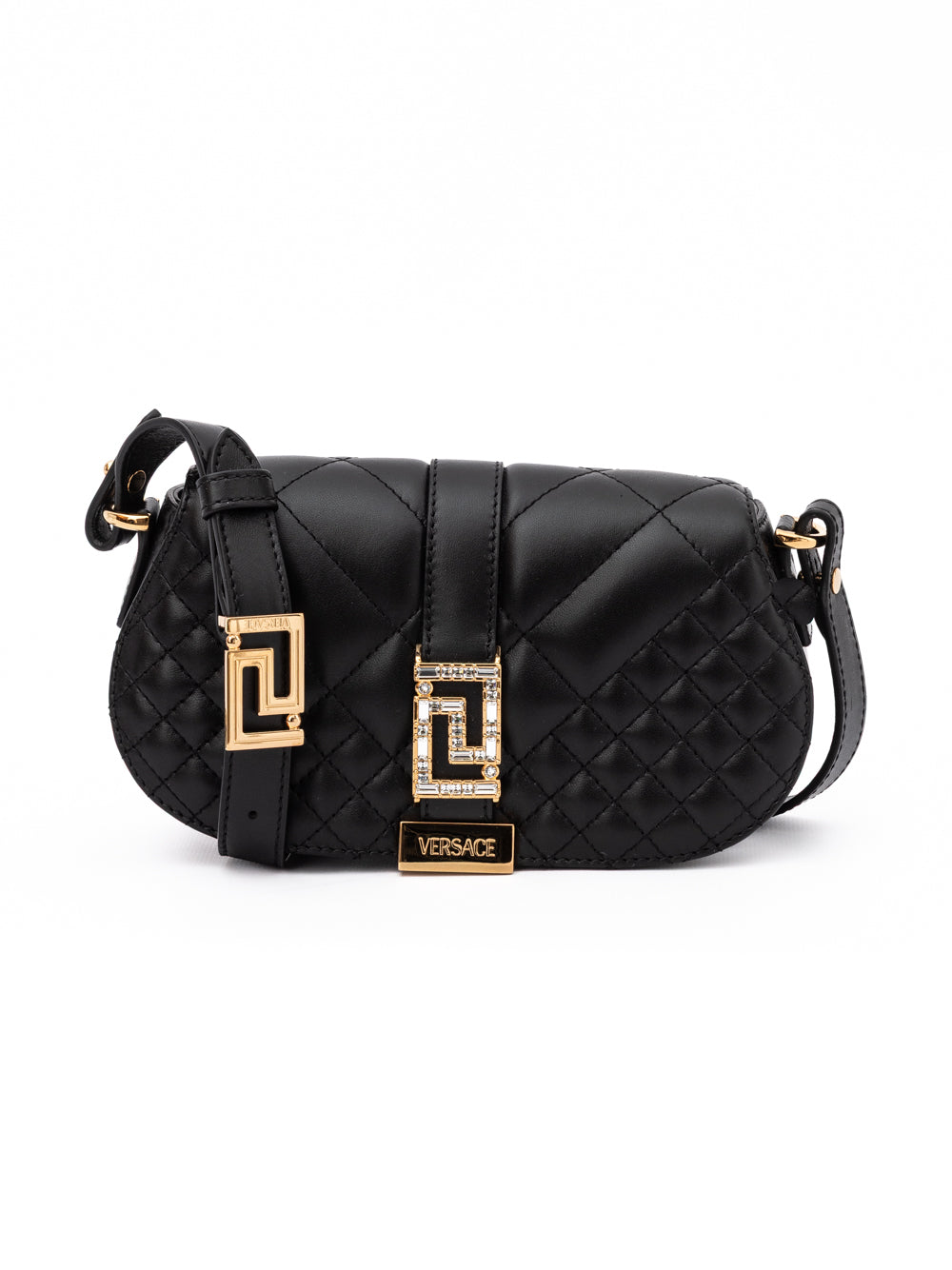Black Leather Quilted Shoulder Strap Bag Versace