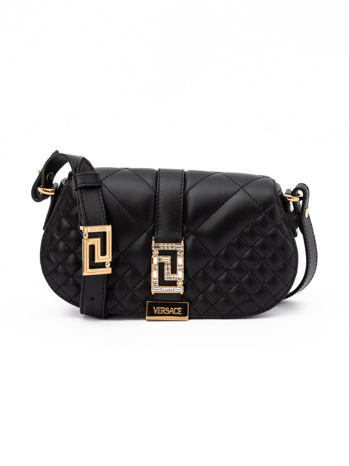 Black Leather Quilted Shoulder Strap Bag Versace
