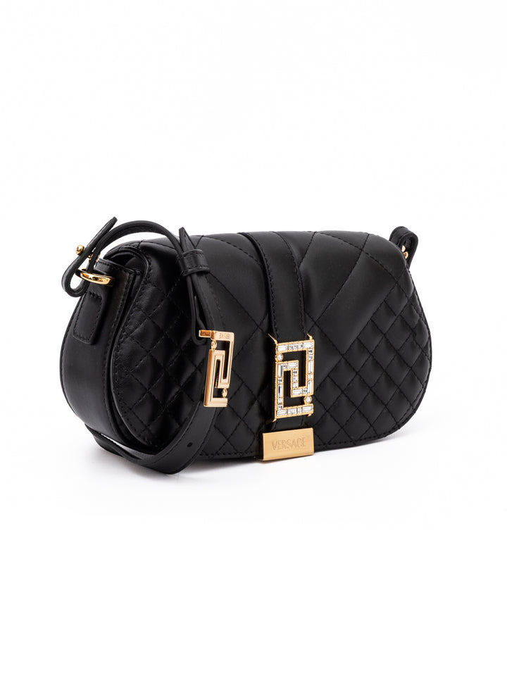 Black Leather Quilted Shoulder Strap Bag Versace