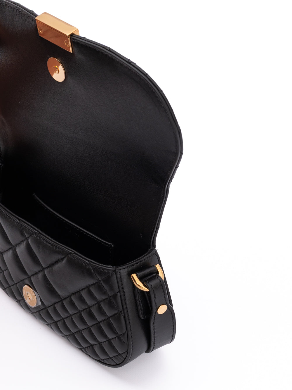 Black Leather Quilted Shoulder Strap Bag Versace