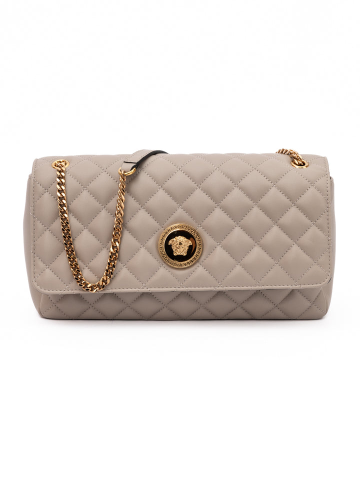 Taupe Quilted Leather Shoulder Strap Bag Versace