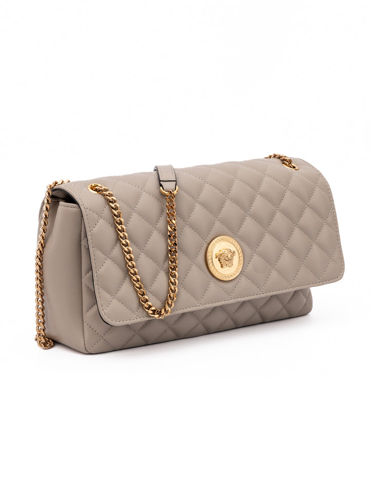 Taupe Quilted Leather Shoulder Strap Bag Versace