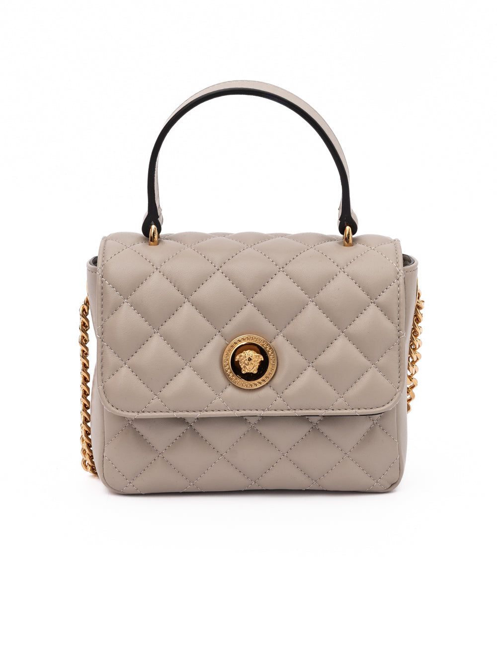 Taupe Quilted Leather Handbag Versace