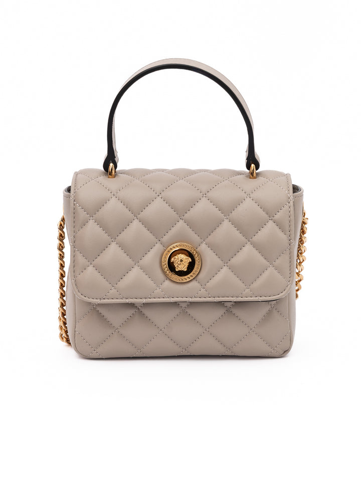 Taupe Quilted Leather Handbag Versace