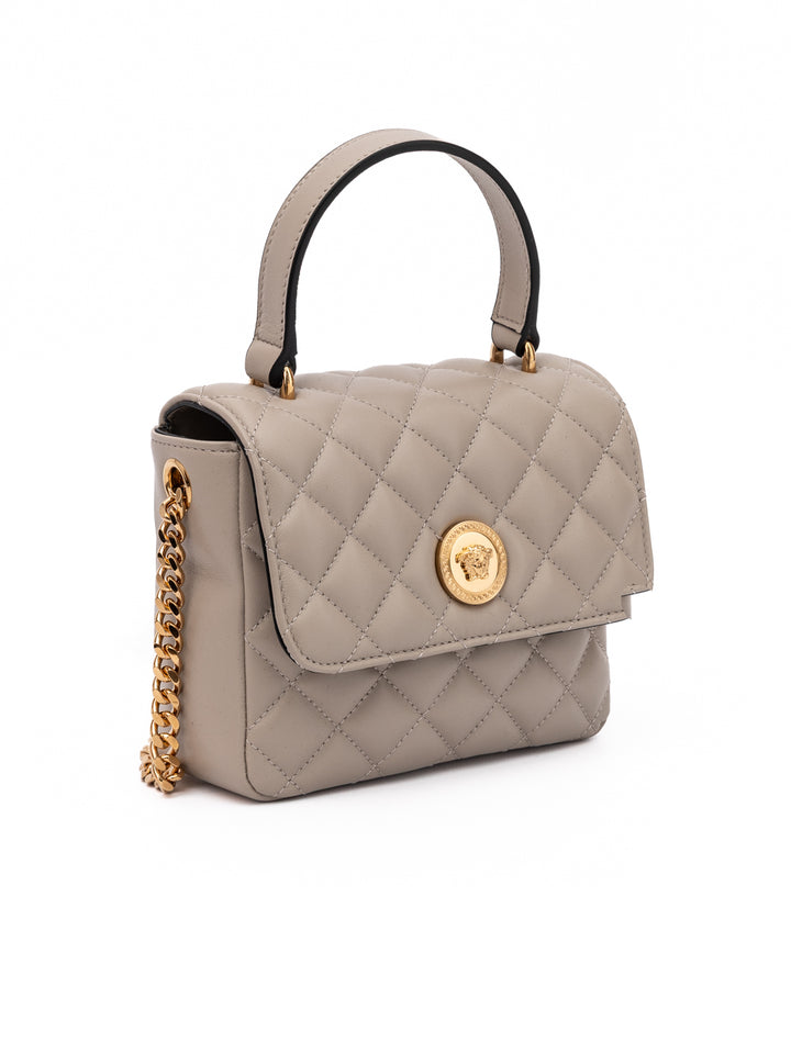 Taupe Quilted Leather Handbag Versace