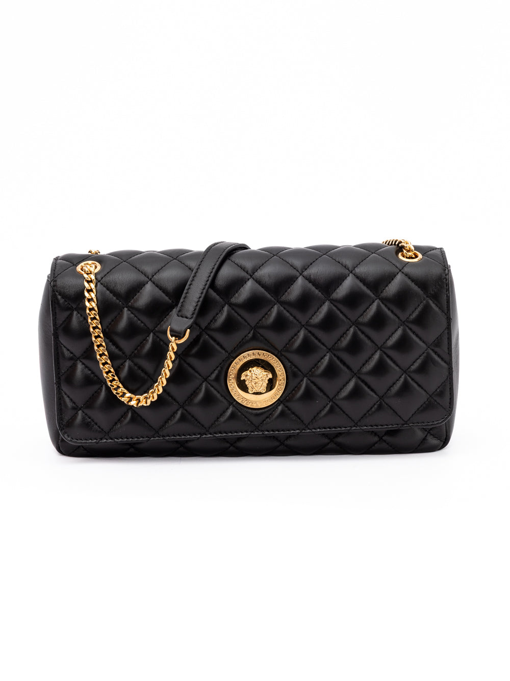 Black Quilted Leather Shoulder Strap Bag Versace