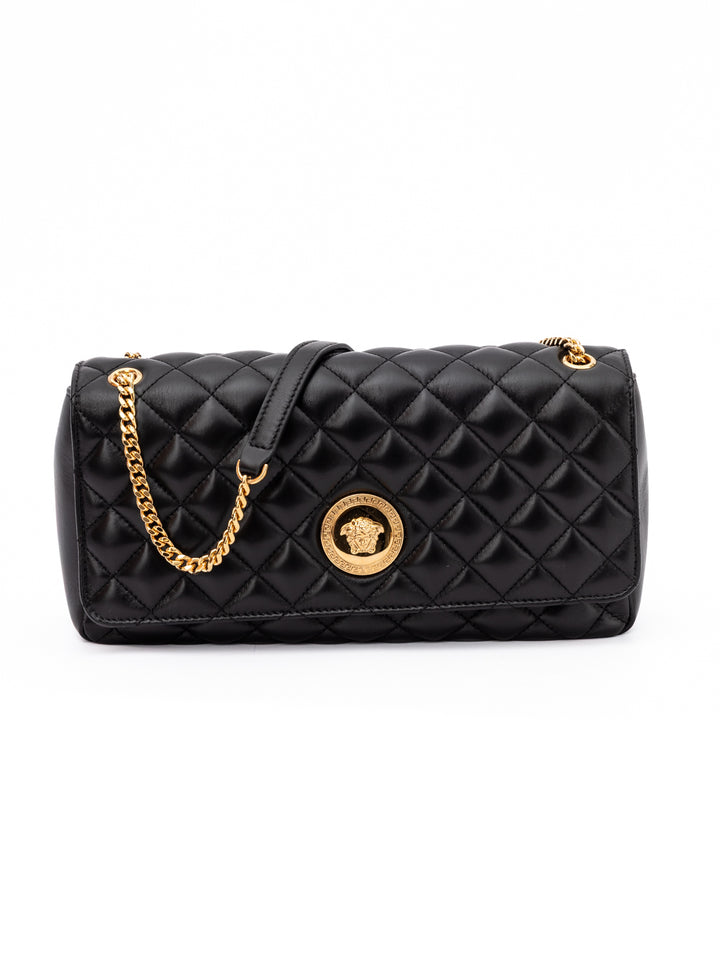 Black Quilted Leather Shoulder Strap Bag Versace