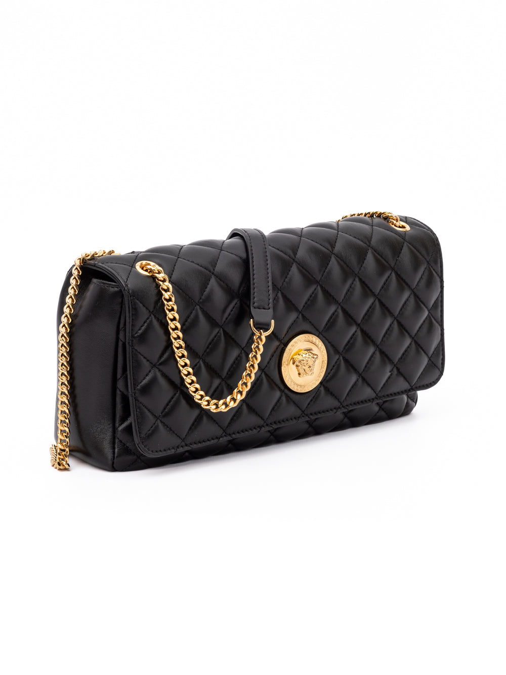 Black Quilted Leather Shoulder Strap Bag Versace
