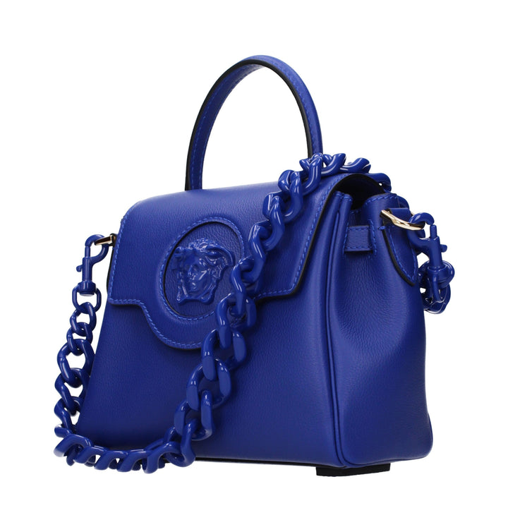 Blue Leather Handbag Versace