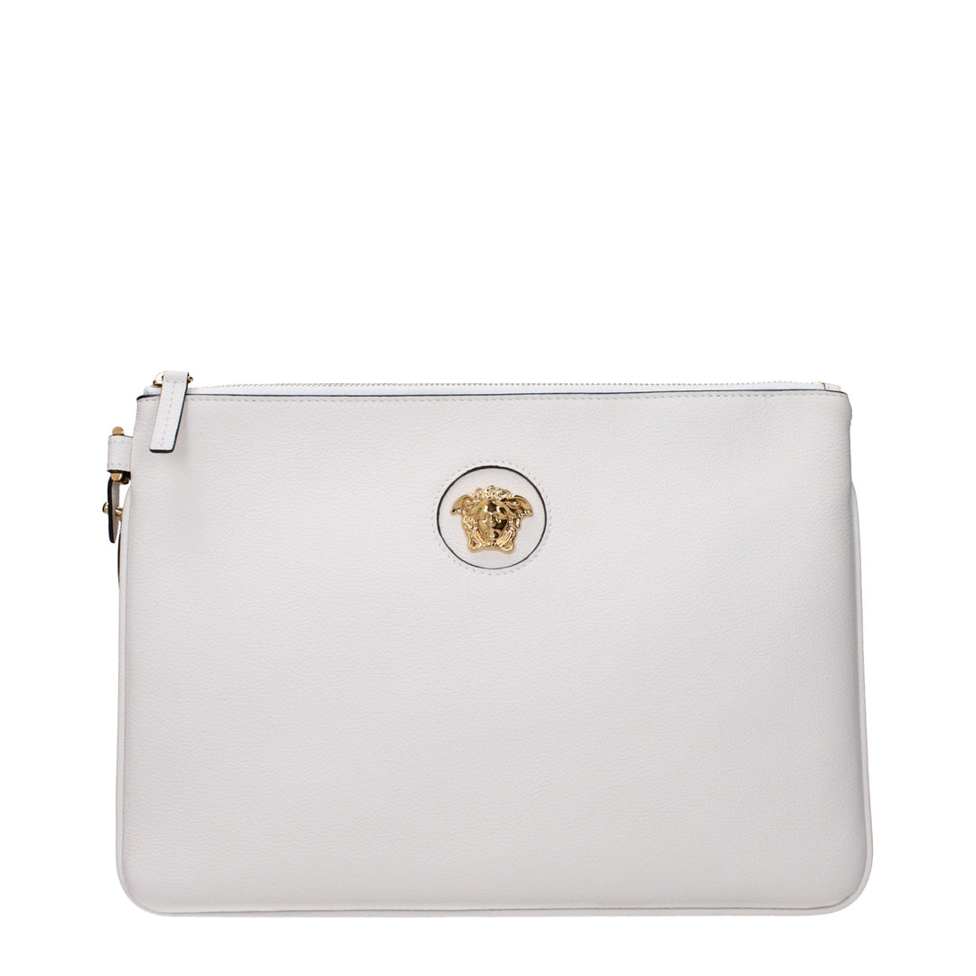 White Leather Clutch Bag Versace