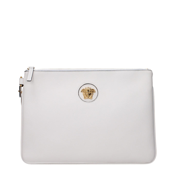 White Leather Clutch Bag Versace