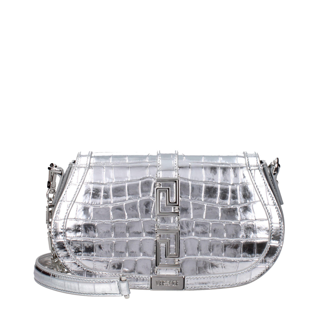 Gray Leather Shoulder Bag Versace