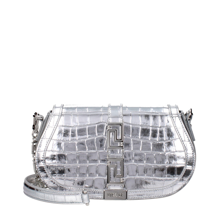 Gray Leather Shoulder Bag Versace