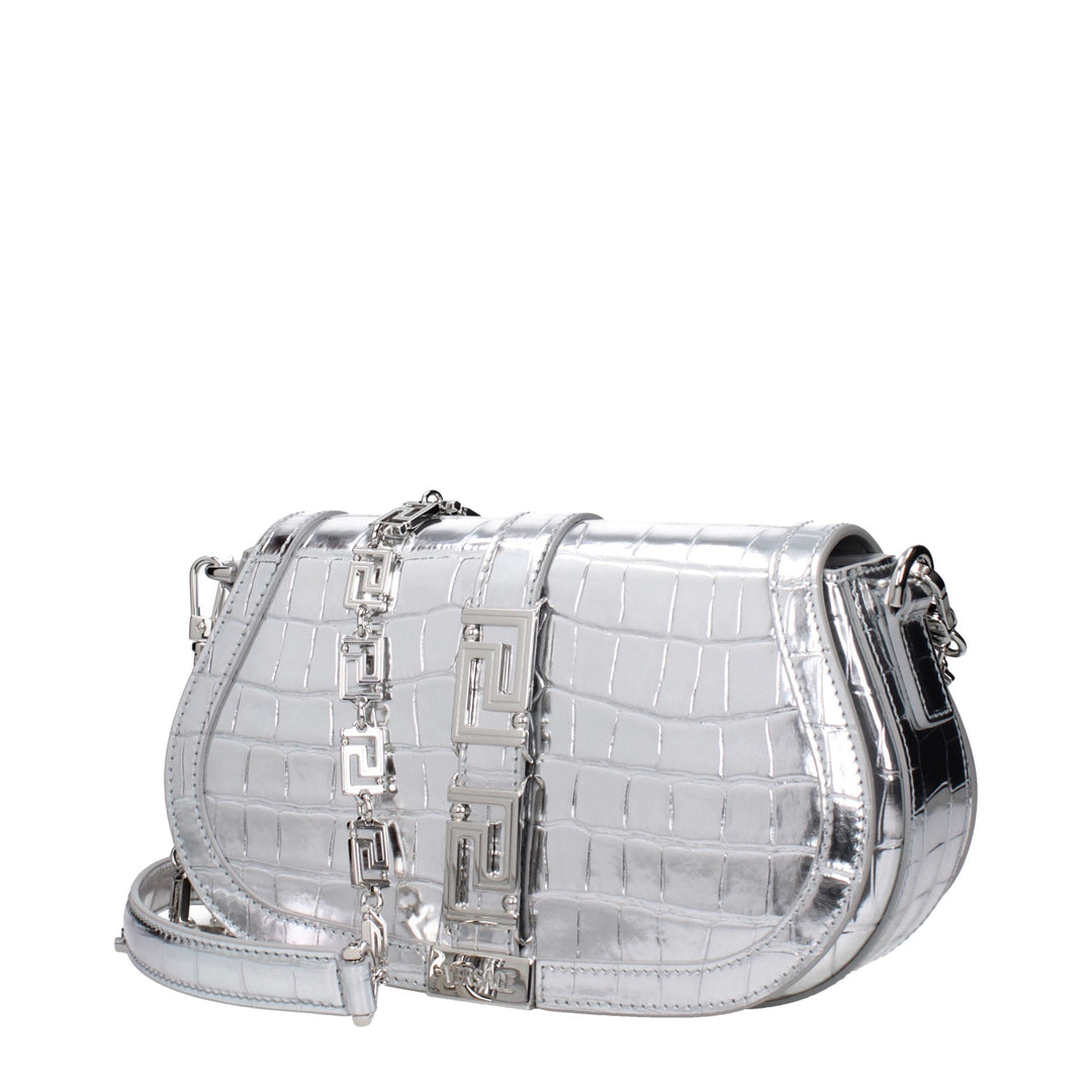 Gray Leather Shoulder Bag Versace
