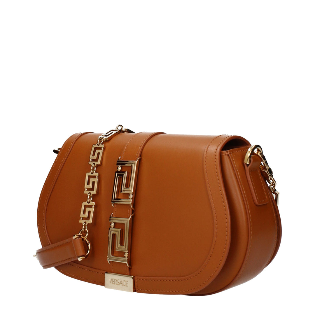 Brown Leather Shoulder Bag Versace