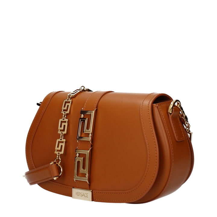 Brown Leather Shoulder Bag Versace