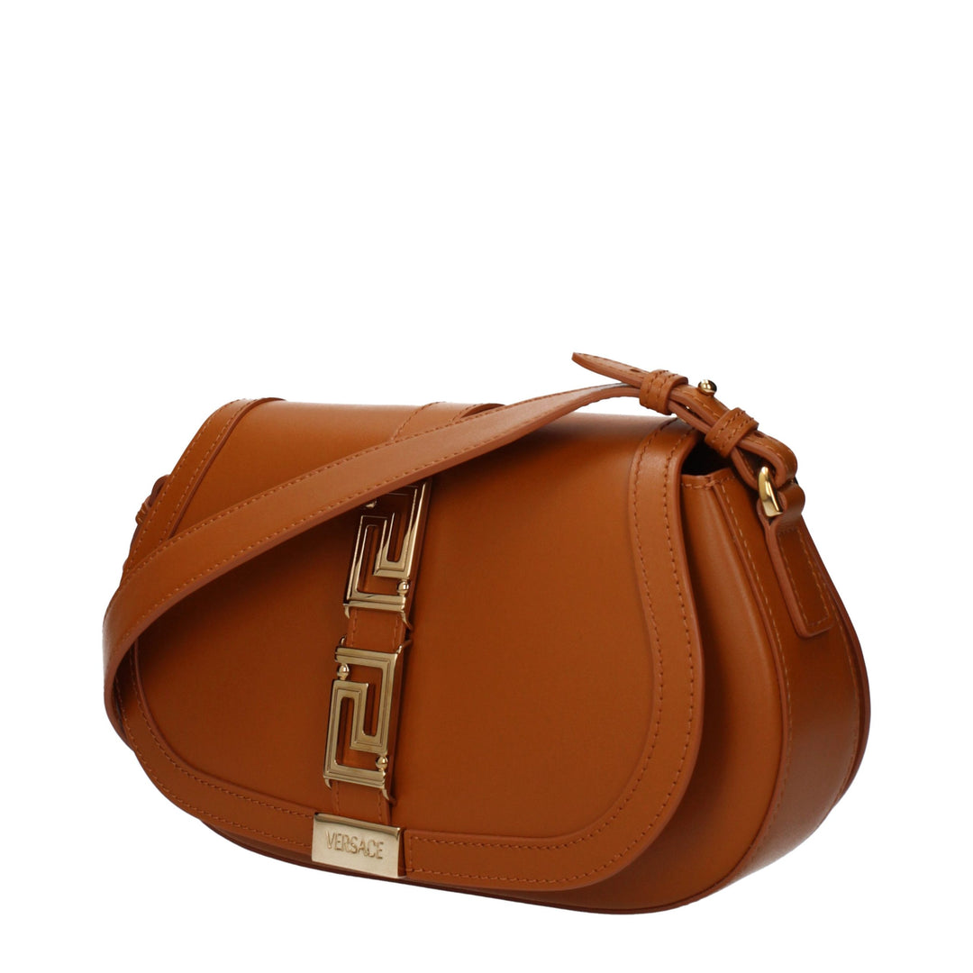 Brown Leather Shoulder Bag Versace