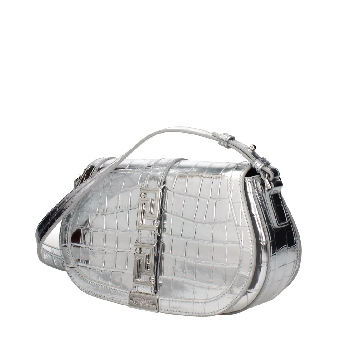 Gray Leather Shoulder Bag Versace